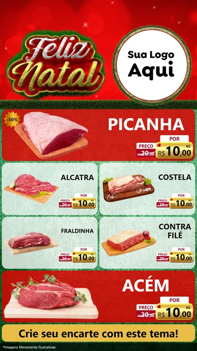 Modelo de TV para TV Vertical com o tema Feliz Natal para Açougue