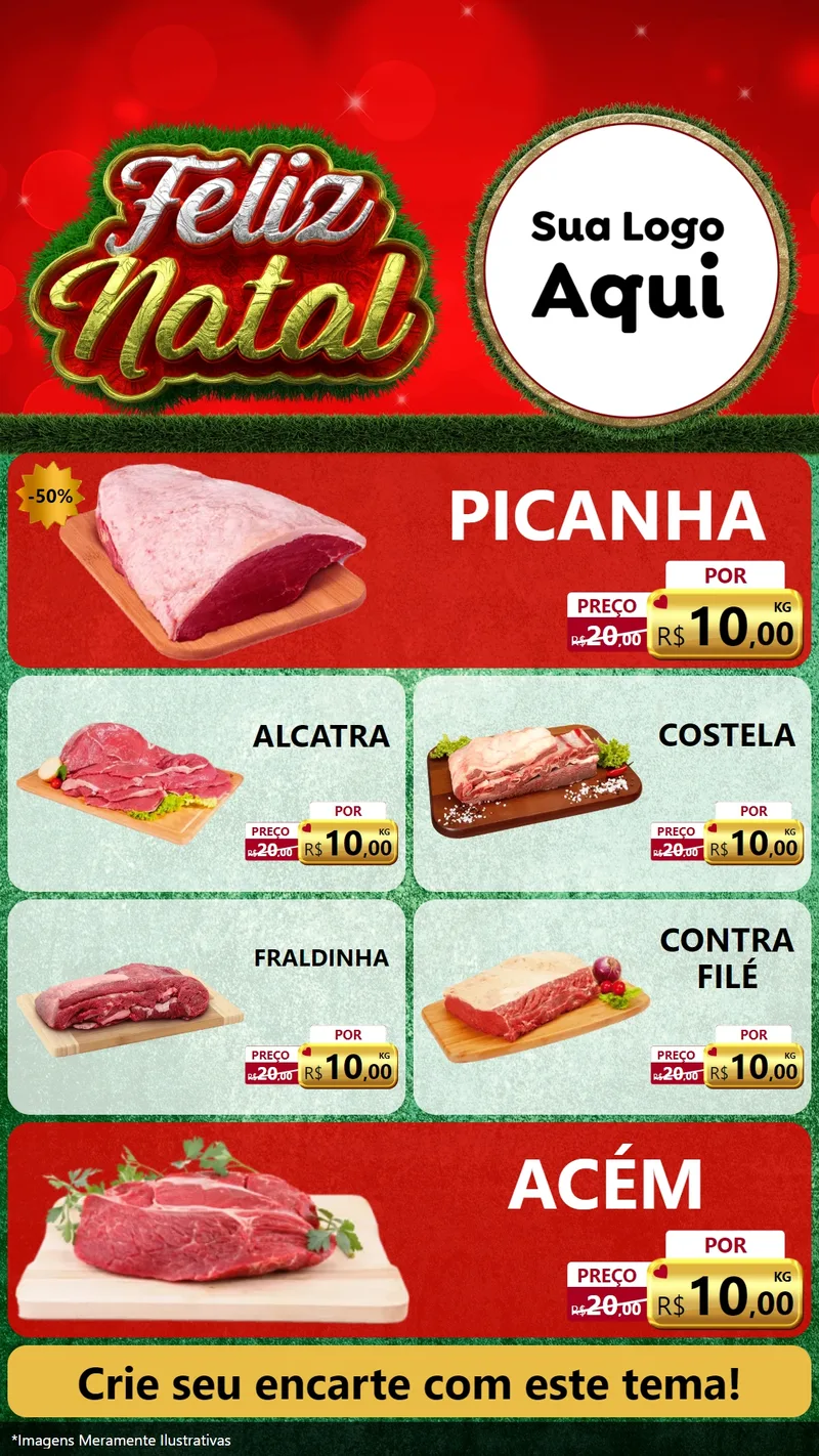 Modelo de TV para TV Vertical com o tema Feliz Natal para Açougue