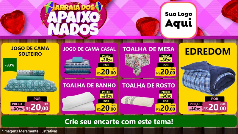 Modelo de TV para TV Horizontal com o tema Arraiá dos Apaixonados para Cama, Mesa e Banho