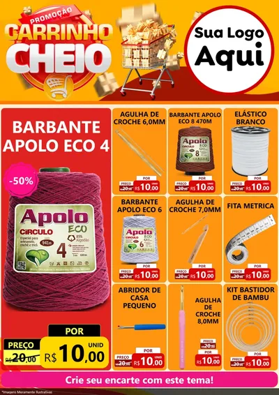 Modelo de Encarte para Encarte A4 Vertical com o tema Promoção carrinho cheio para Armarinho e Aviamentos