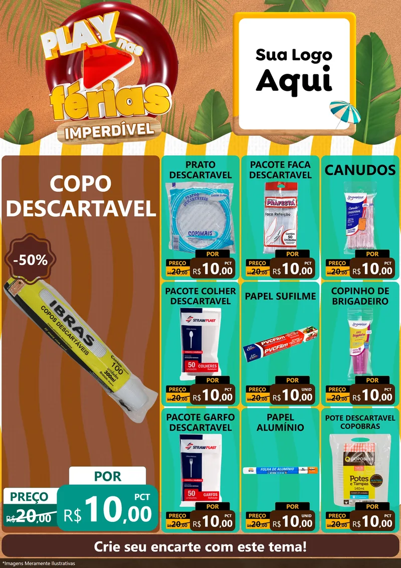 Modelo de Encarte para Encarte A4 Vertical com o tema Play Nas Férias Imperdível para Embalagens