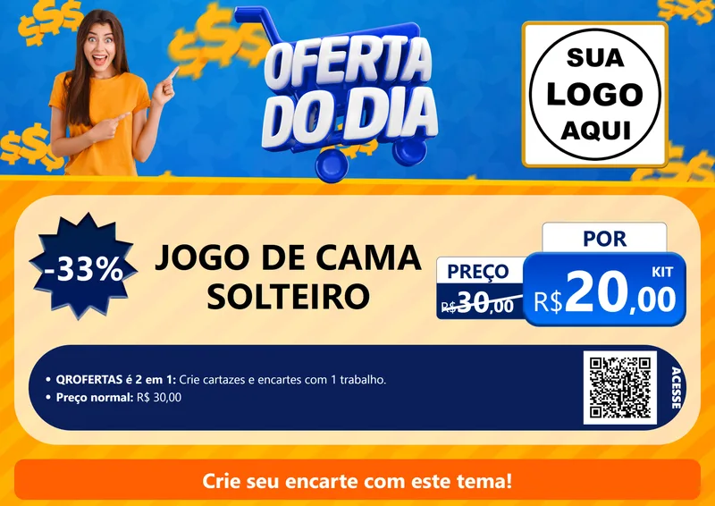 Modelo de Cartaz para Cartaz A4 Horizontal com o tema Oferta do Dia para Cama, Mesa e Banho