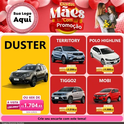 Modelo de Rede Social para Feed Facebook com o tema Dia Das Mães Com Promoção para Concessionaria de Carros