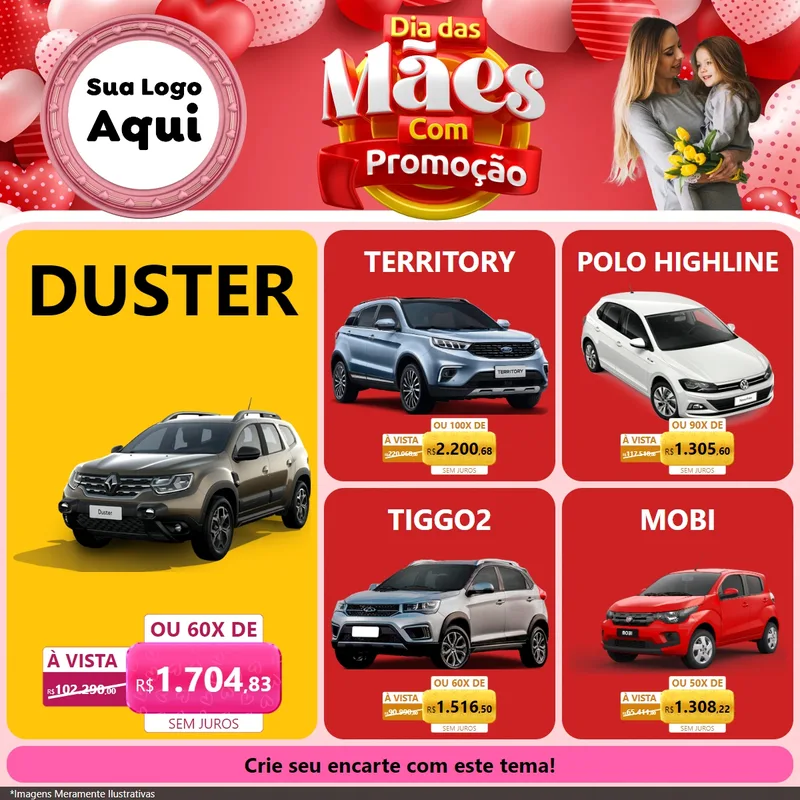 Modelo de Rede Social para Feed Facebook com o tema Dia Das Mães Com Promoção para Concessionaria de Carros