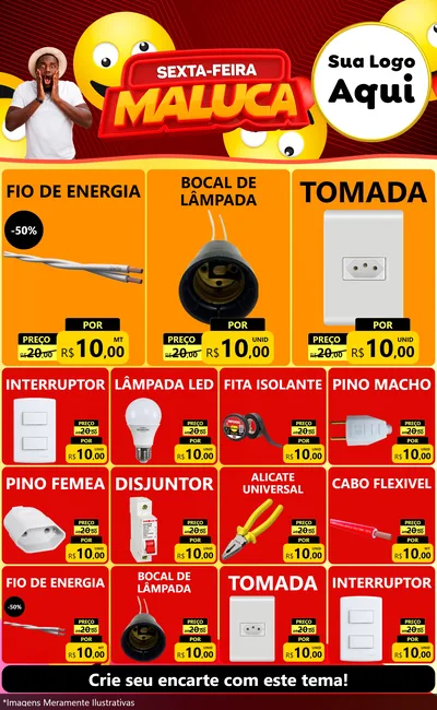 Modelo de Encarte para Encarte Grande com o tema Sexta-feira Maluca para Materiais Elétricos