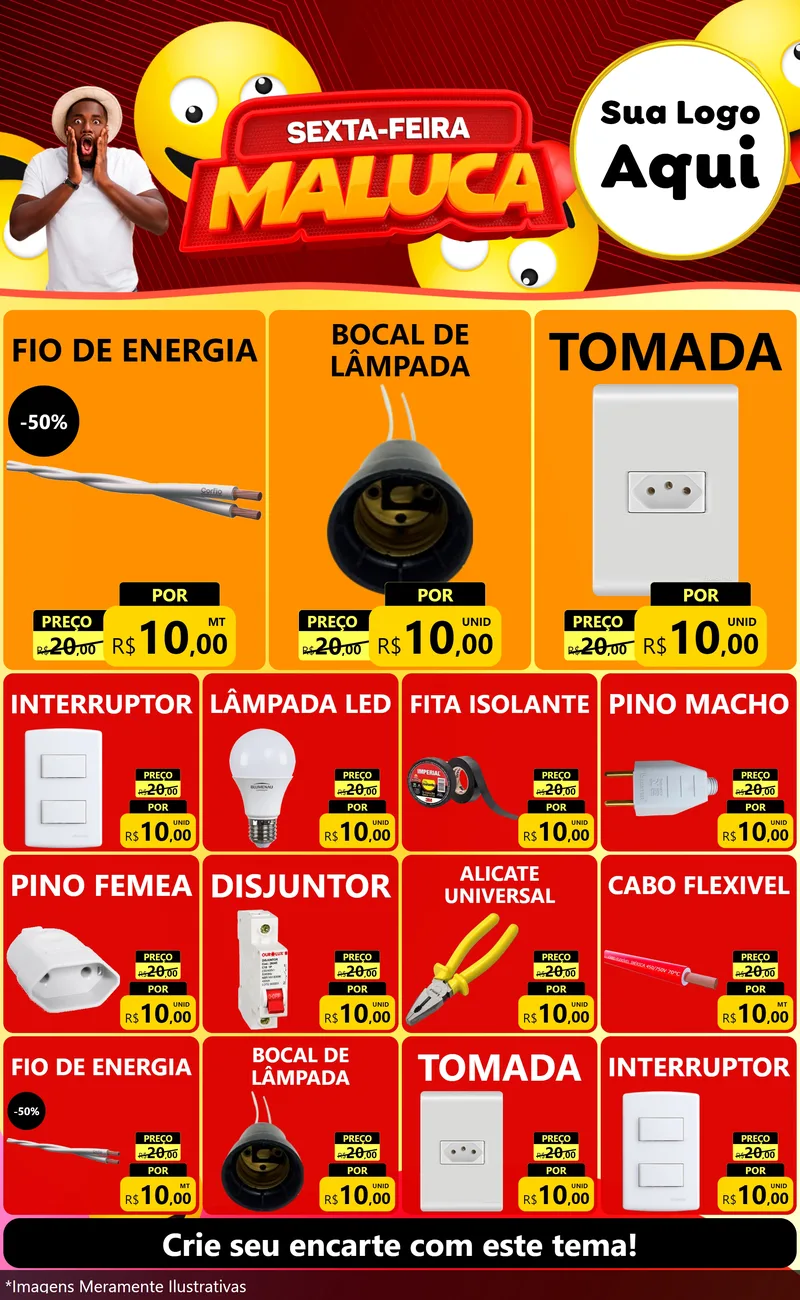 Modelo de Encarte para Encarte Grande com o tema Sexta-feira Maluca para Materiais Elétricos