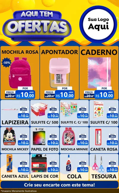 Modelo de Encarte para Encarte Grande com o tema Aqui Tem Ofertas para Papelaria