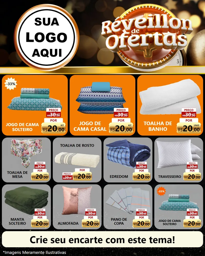 Modelo de Rede Social para Feed Instagram com o tema Réveillon de Ofertas para Cama, Mesa e Banho