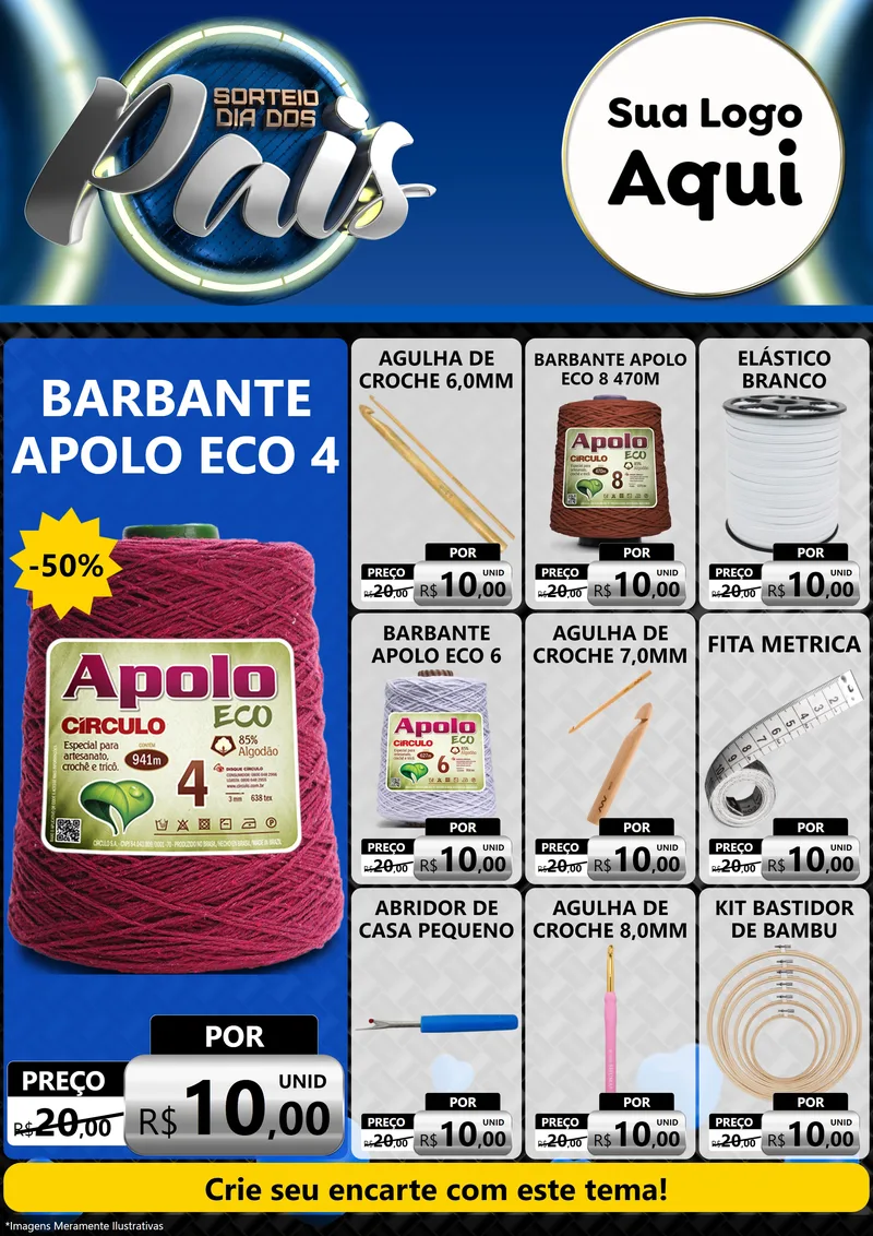 Modelo de Encarte para Encarte A4 Vertical com o tema Sorteio Dia Dos Pais para Armarinho e Aviamentos