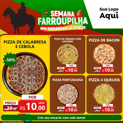 Modelo de Rede Social para Feed Facebook com o tema Semana Farroupilha - Uma Barbaridade de Ofertas para Pizzaria