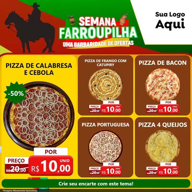 Modelo de Rede Social para Feed Facebook com o tema Semana Farroupilha - Uma Barbaridade de Ofertas para Pizzaria