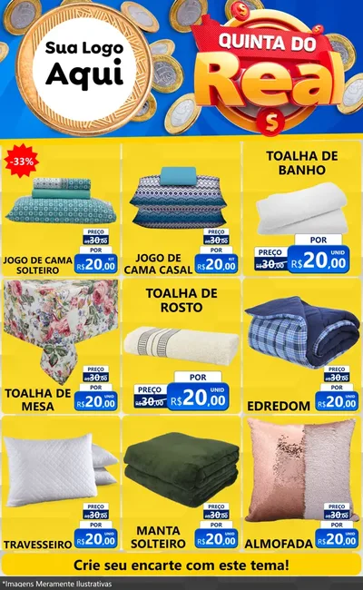 Modelo de Encarte para Encarte Grande com o tema Quinta do Real para Cama, Mesa e Banho