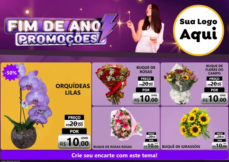 Modelo de Encarte para Encarte A4 Horizontal com o tema Fim de Ano Promoções para Floricultura e jardim