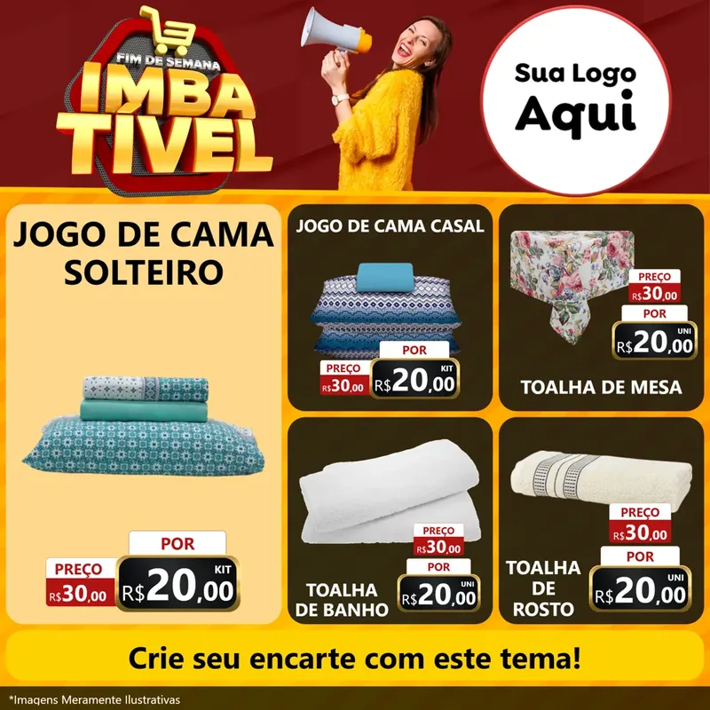 Modelo de Rede Social para Feed Facebook com o tema Fim de Semana Imbatível para Cama, Mesa e Banho