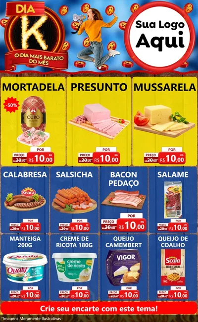 Modelo de Encarte para Encarte Grande com o tema Dia K - O Dia Mais Barato Do Mês para Frios e Laticínios