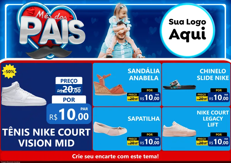 Modelo de Encarte para Encarte A4 Horizontal com o tema Mês Dos Pais para Calçados
