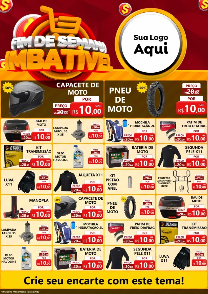 Modelo de Encarte para Encarte A4 Vertical com o tema Fim de Semana Imbatível para Moto peças