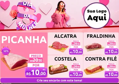 Modelo de Encarte para Encarte A4 Horizontal com o tema Dia da Mulher para Açougue