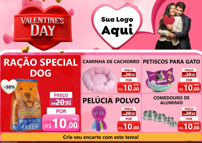 Modelo de Encarte para Encarte A4 Horizontal com o tema Valentine's Day para Pet Shop