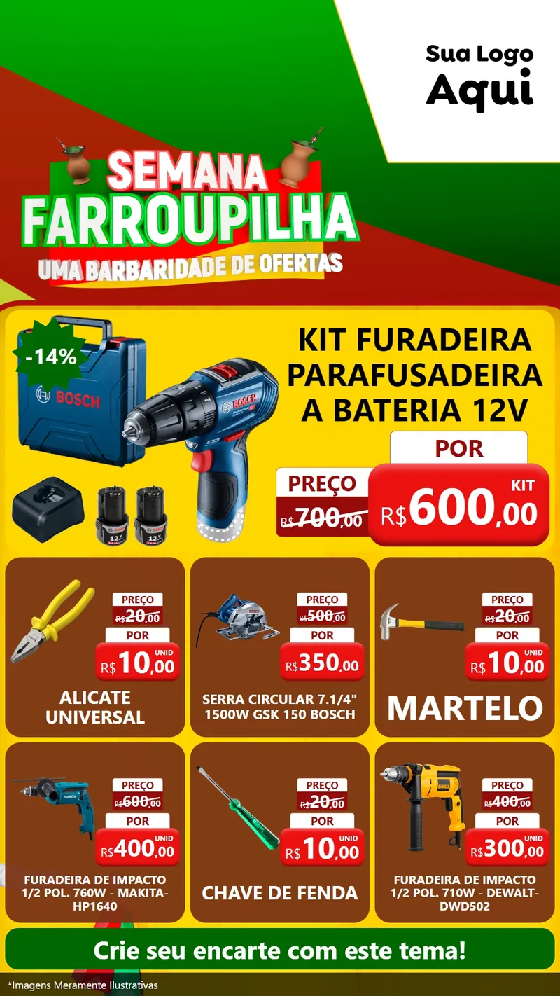 Modelo de Rede Social para Stories com o tema Semana Farroupilha - Uma Barbaridade de Ofertas para Maquinas e Ferramentas