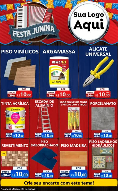 Modelo de Encarte para Encarte Grande com o tema Festa Junina para Material para Construção