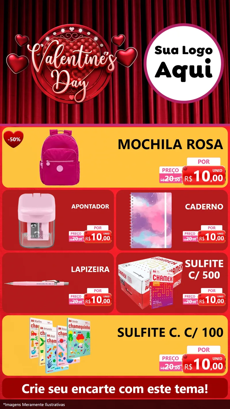 Modelo de TV para TV Vertical com o tema Valentine's Day para Papelaria