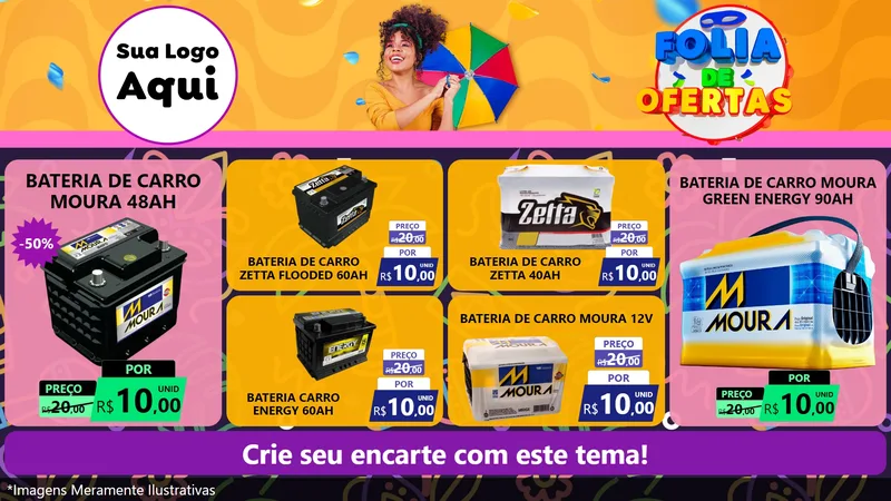 Modelo de TV para TV Horizontal com o tema Folia de Ofertas para Baterias Elétricas