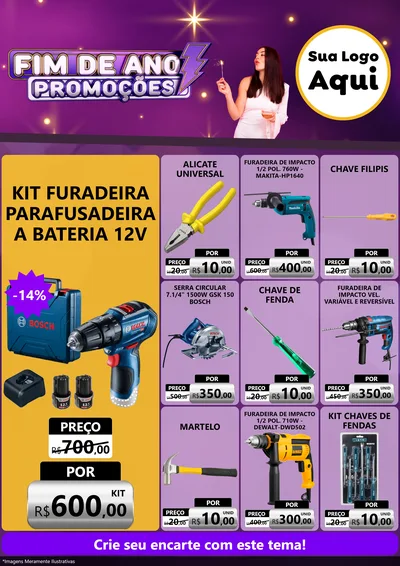 Modelo de Encarte para Encarte A4 Vertical com o tema Fim de Ano Promoções para Maquinas e Ferramentas