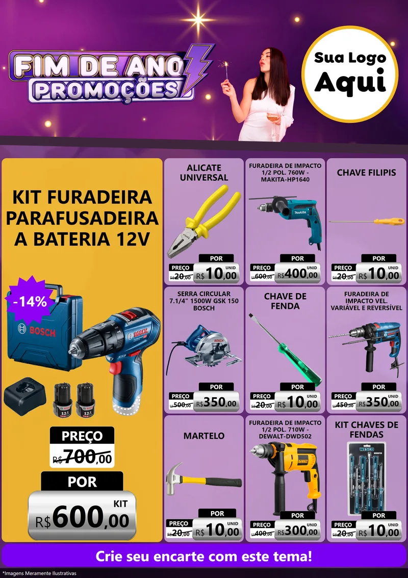 Modelo de Encarte para Encarte A4 Vertical com o tema Fim de Ano Promoções para Maquinas e Ferramentas