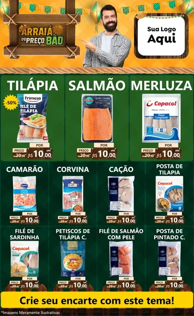 Modelo de Encarte para Encarte Grande com o tema Arraiá do preço bão para Peixaria