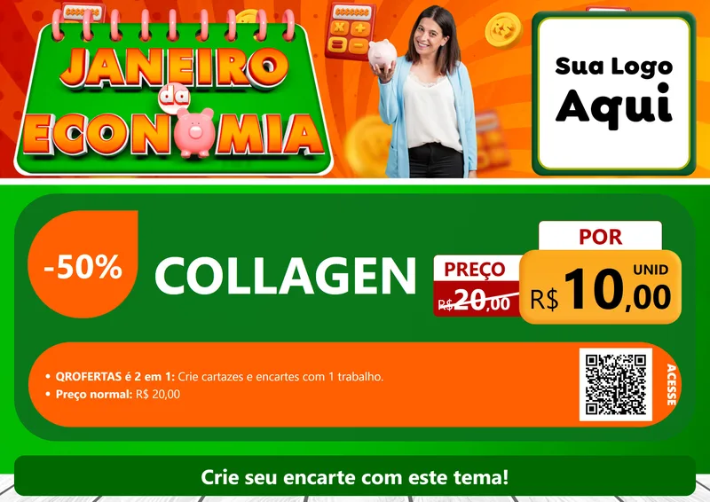 Modelo de Cartaz para Cartaz A4 Horizontal com o tema Janeiro da Economia para Suplementos alimentares