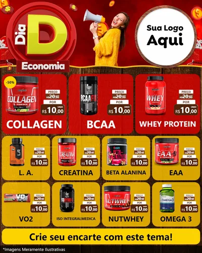 Modelo de Rede Social para Feed Instagram com o tema Dia D Economia para Suplementos alimentares