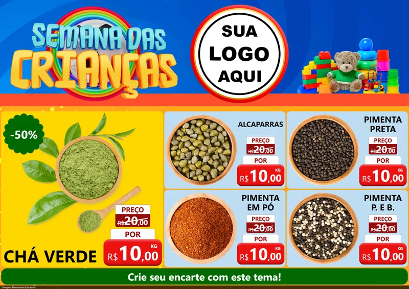 Modelo de Encarte para Encarte A4 Horizontal com o tema Semana das Crianças para Produtos Naturais