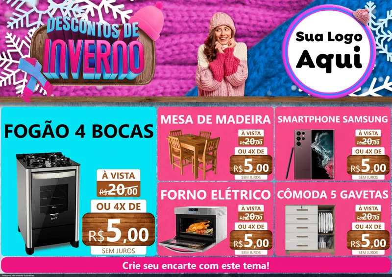 Modelo de Encarte para Encarte A4 Horizontal com o tema Descontos de Inverno para Móveis e Eletro