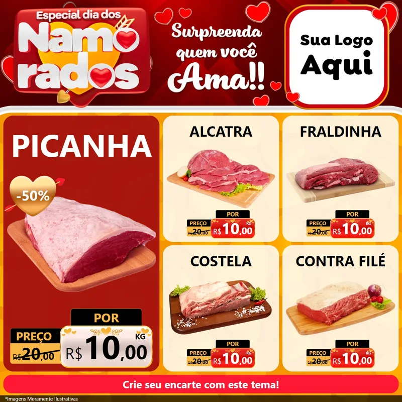 Modelo de Rede Social para Feed Facebook com o tema Especial Dia dos Namorados para Açougue