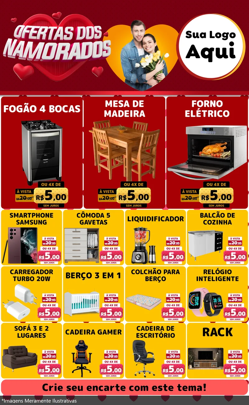 Modelo de Encarte para Encarte Grande com o tema Ofertas Dos Namorados para Móveis e Eletro