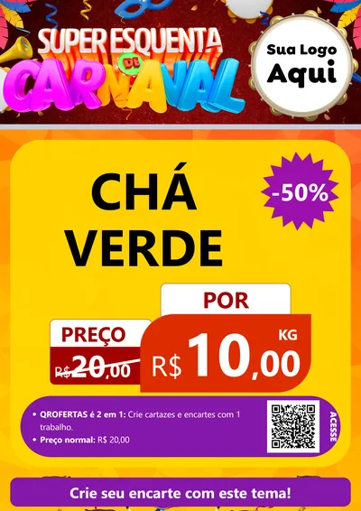 Modelo de Cartaz para Cartaz A4 Vertical com o tema Super Esquenta de Carnaval para Produtos Naturais