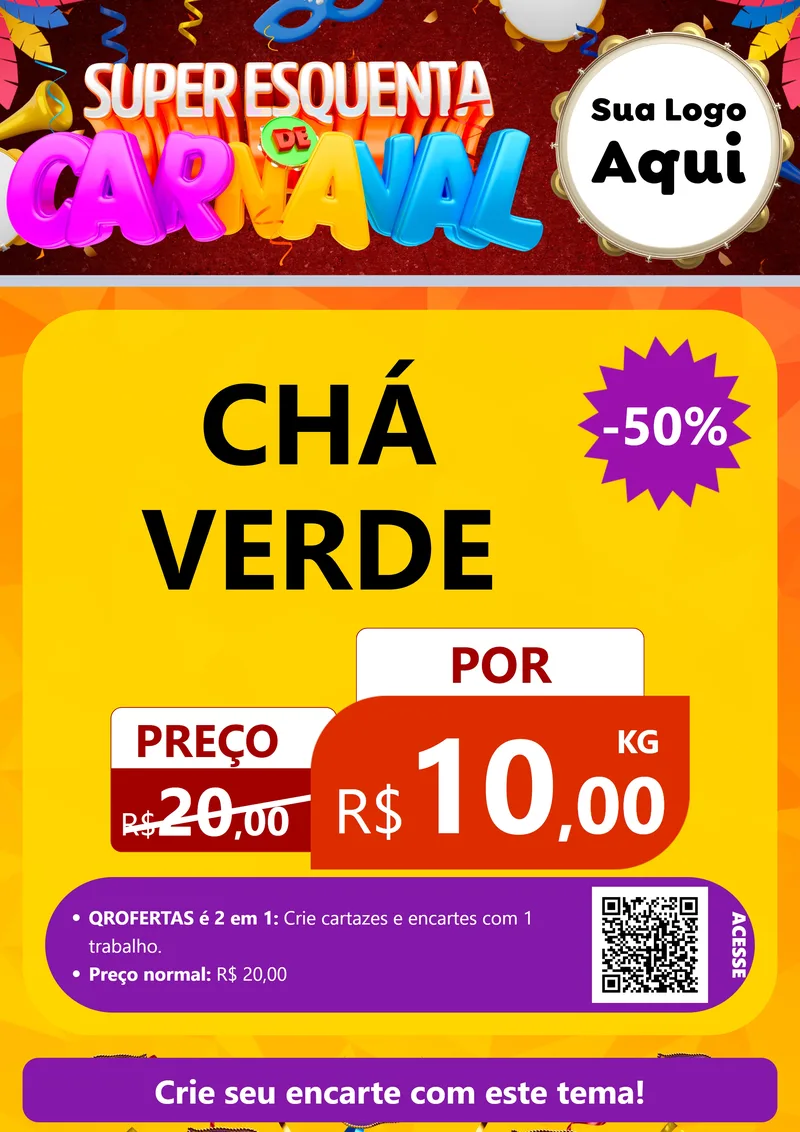 Modelo de Cartaz para Cartaz A4 Vertical com o tema Super Esquenta de Carnaval para Produtos Naturais