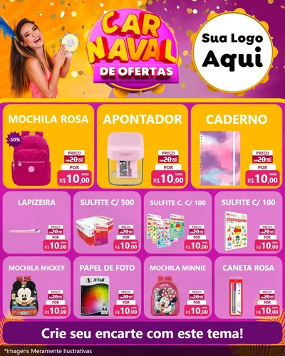 Modelo de Rede Social para Feed Instagram com o tema Carnaval de Ofertas para Papelaria