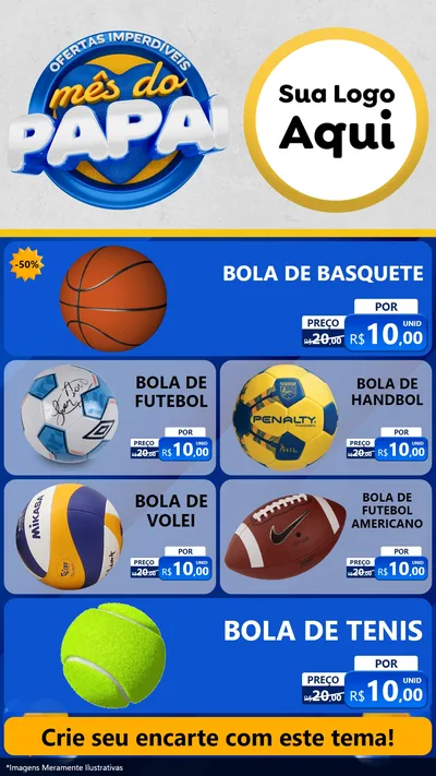 Modelo de TV para TV Vertical com o tema Ofertas Imperdíveis Mês Do Papai para Artigos Esportivos