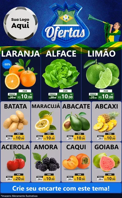 Modelo de Encarte para Encarte Grande com o tema Ofertas (Futebol) para Hortifrúti