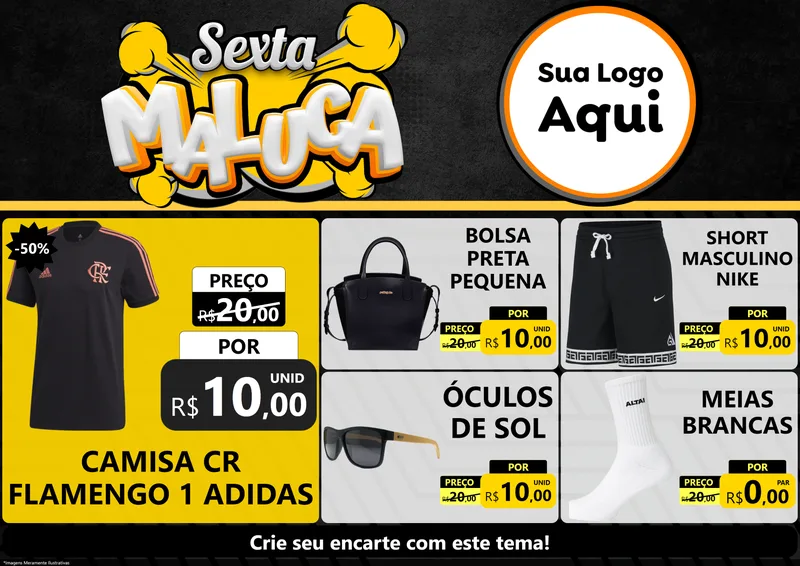 Modelo de Encarte para Encarte A4 Horizontal com o tema Sexta Maluca para Roupas e acessórios