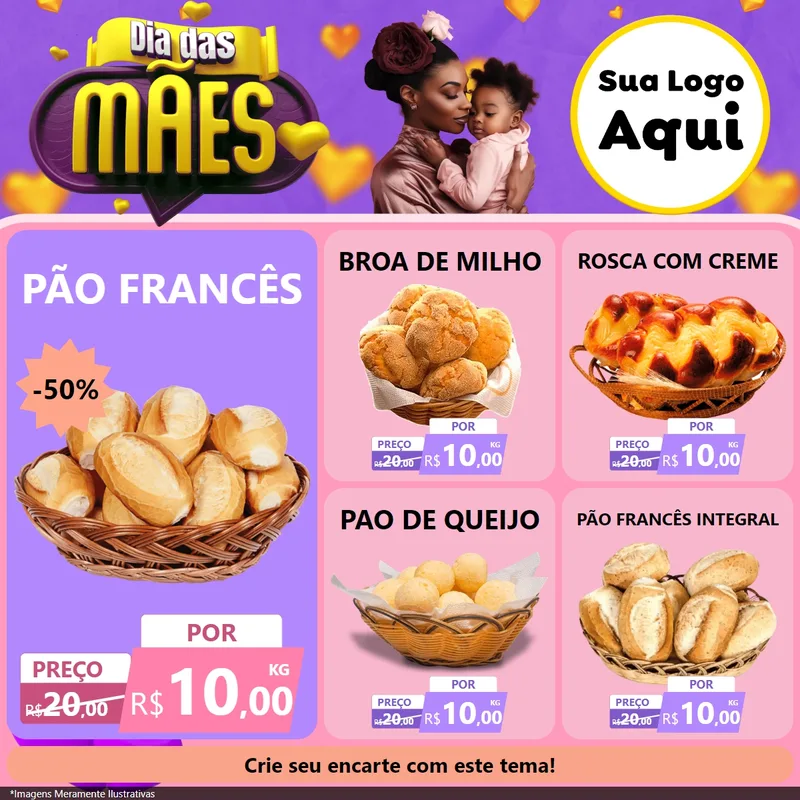 Modelo de Rede Social para Feed Facebook com o tema Dia das Mães para Padaria