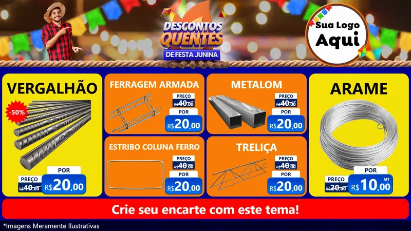Modelo de TV para TV Horizontal com o tema Descontos Quentes de Festa Junina para Ferragens