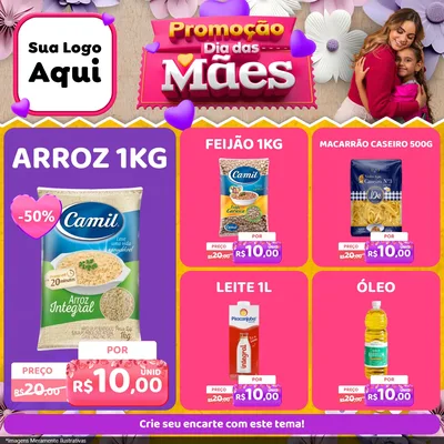 Modelo de Rede Social para Feed Facebook com o tema Promoção Dia das Mães para Supermercado