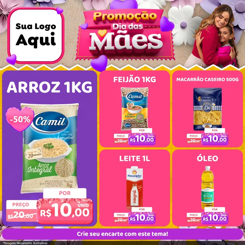 Modelo de Rede Social para Feed Facebook com o tema Promoção Dia das Mães para Supermercado