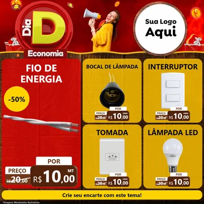 Modelo de Rede Social para Feed Facebook com o tema Dia D Economia para Materiais Elétricos