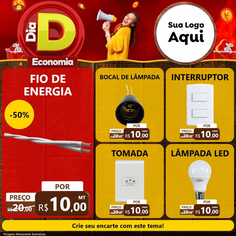Modelo de Rede Social para Feed Facebook com o tema Dia D Economia para Materiais Elétricos
