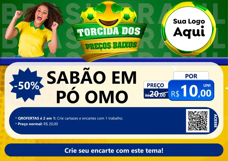 Modelo de Cartaz para Cartaz A4 Horizontal com o tema Torcida dos Preços Baixos - Copa para Produtos de Limpeza