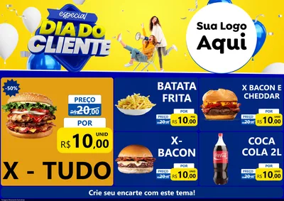 Modelo de Encarte para Encarte A4 Horizontal com o tema Especial Dia do Cliente para Hamburgueria